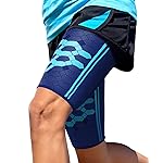 Sparthos Thigh Compression Sleeves (Pair) - Upper Leg Sleeves for Men and Women Support for Bruised Tender Strained Muscles Pulled Hamstring Quad Brace Pain Relief Sports Injury Recovery (Blue-L)