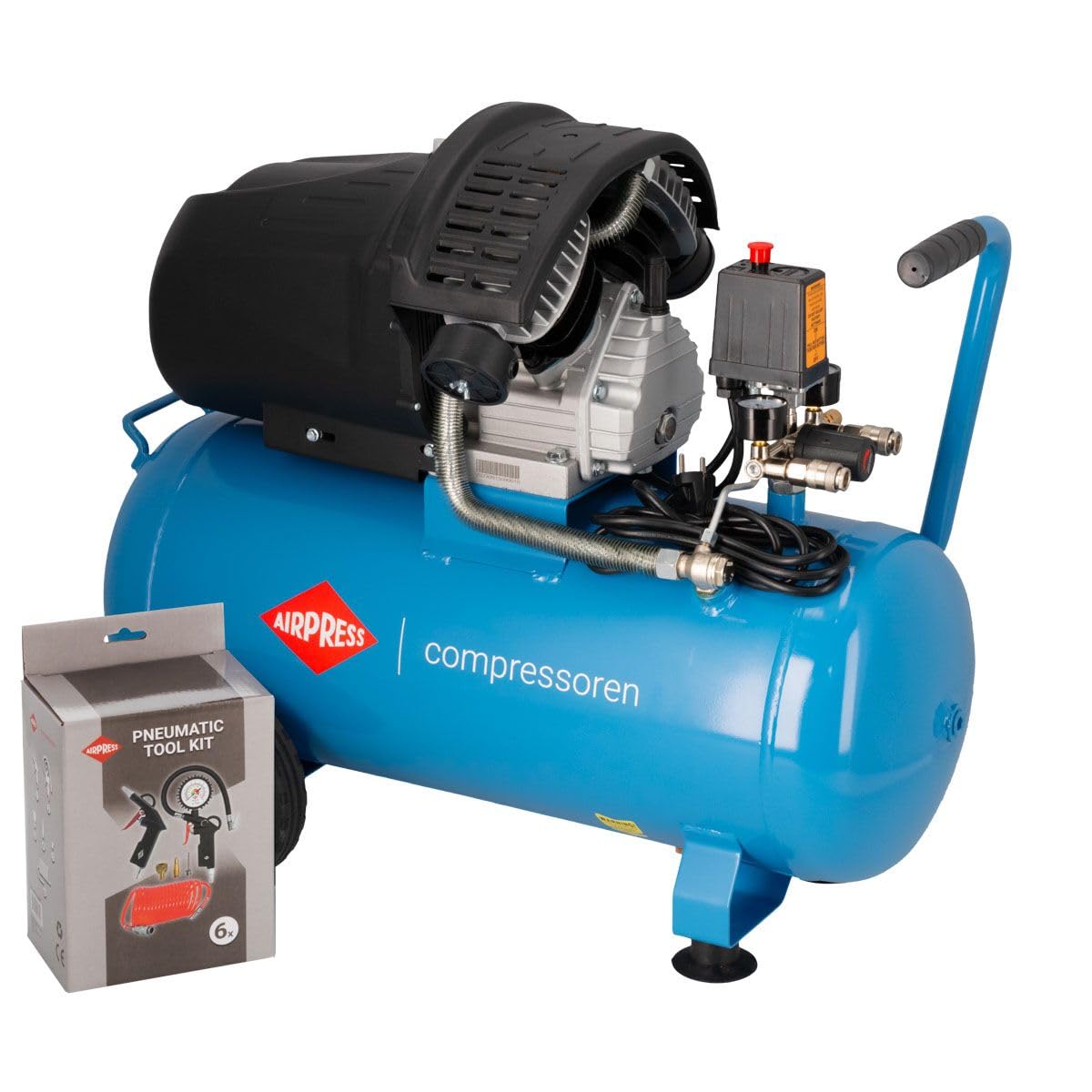 Airpress 36888 2-Piston Air Compressor HL 425-50 8 Bar 3 HP / 2.2 kW 260 L/min 50 L + Pneumatic Accessory Kit