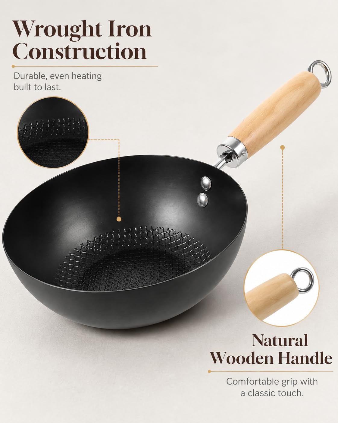 Cabilock Mini padella wok in ferro battuto, 20 cm, piccola padella wok antiaderente per fornello a gas giapponese padella tradizionale per friggere piano cottura a gas a induzione