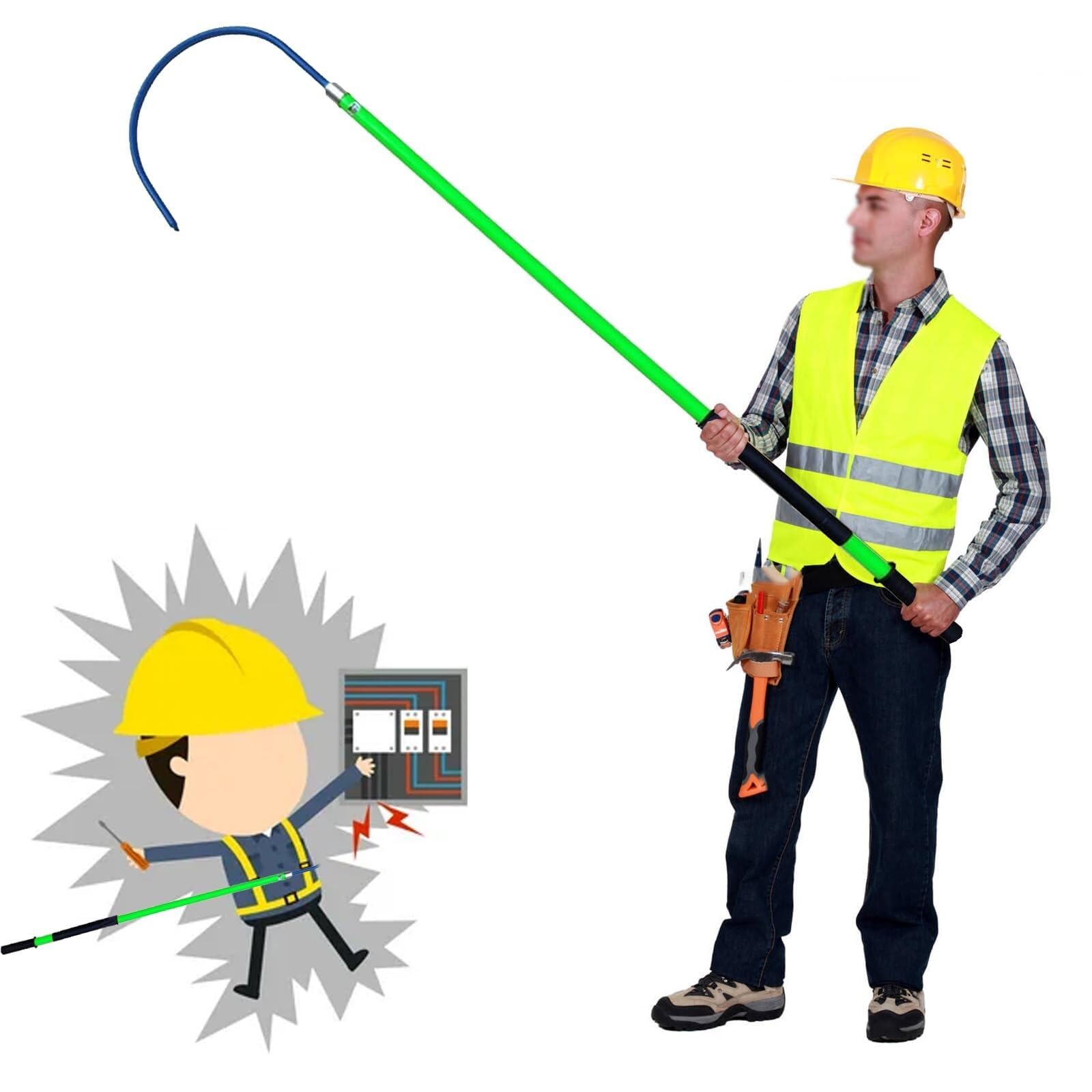 GHHVFEC High Voltage Insulated Rescue Hook - 2m (6.6ft) Lightweight Portable Anti-Electrocution Pole for Electrical Emergencies, Essential Safety Tool for Electricians (Green)