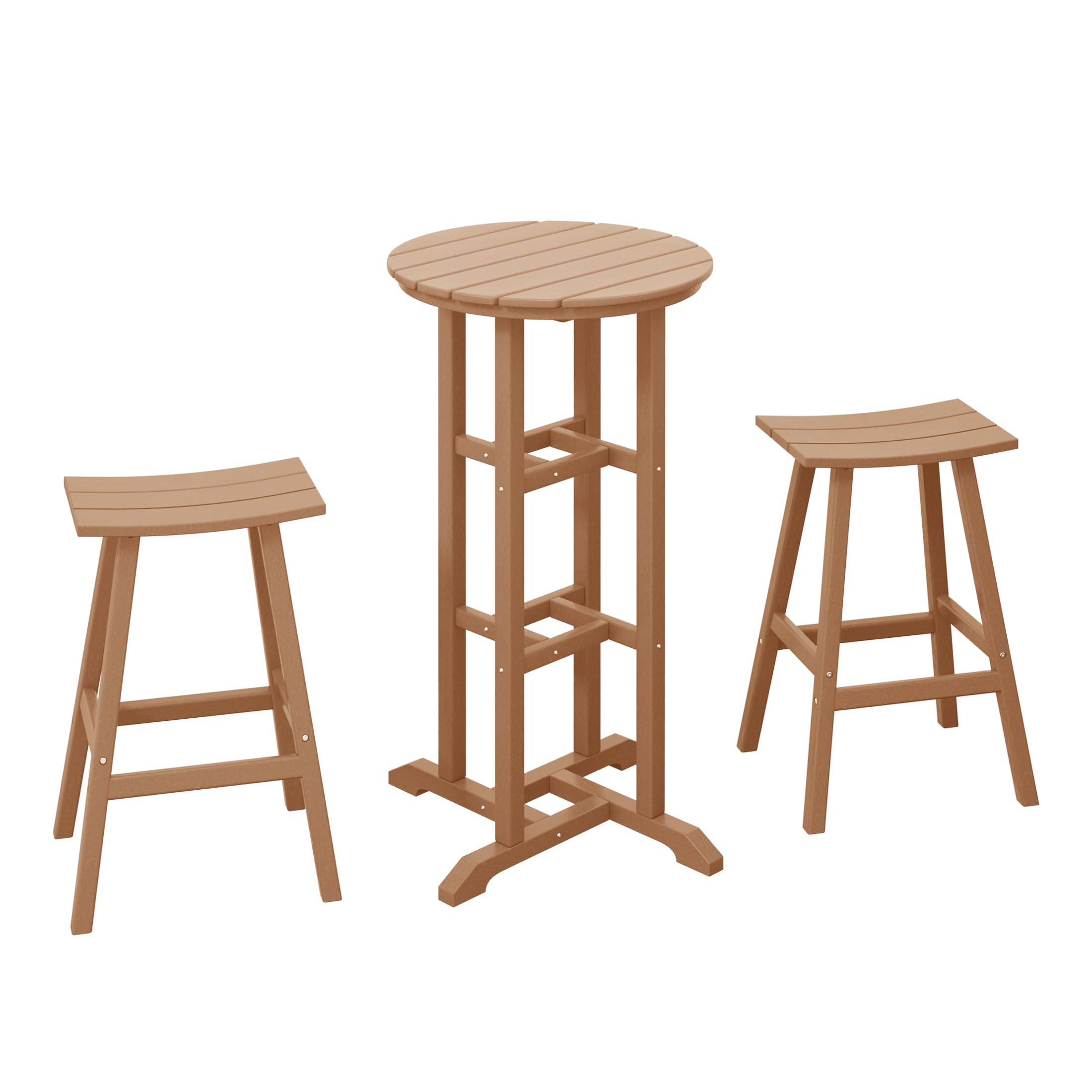 Paradise Bar Height Outdoor Patio Table and Bar Stool 3-Piece Dining Set, Teak
