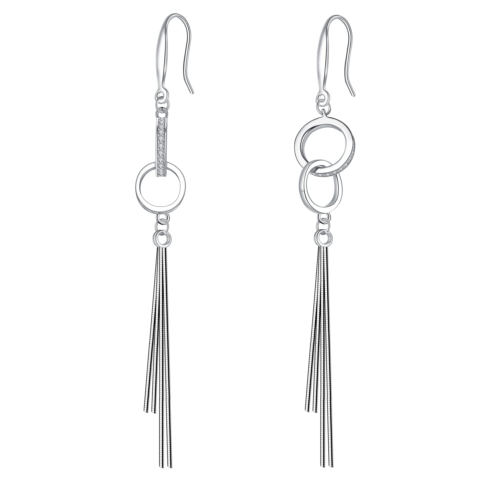 J.MUEN Pendientes Largos de plata de ley 925 con Círculo Hueco para Mujer y Circonita Cúbica 3A,Regalos de Joyería de Plata para Mujeres