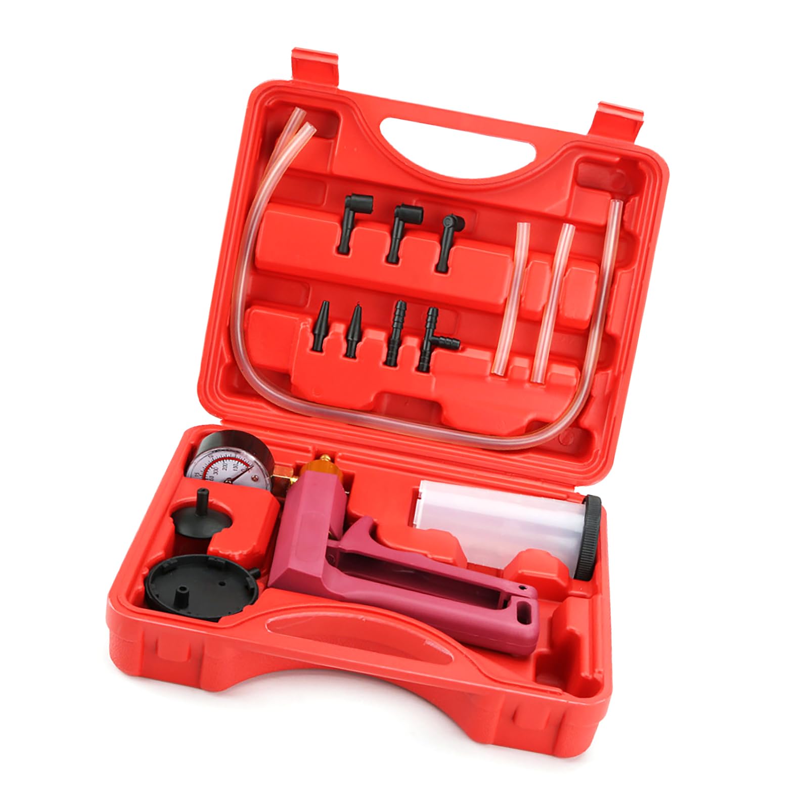 Brake Bleeder Kits with Hand Vacuum Pumps Automotive Brake Fluid Bleeding Set with Protected Case with Gauge Adapter Manual Vacuum Pumps