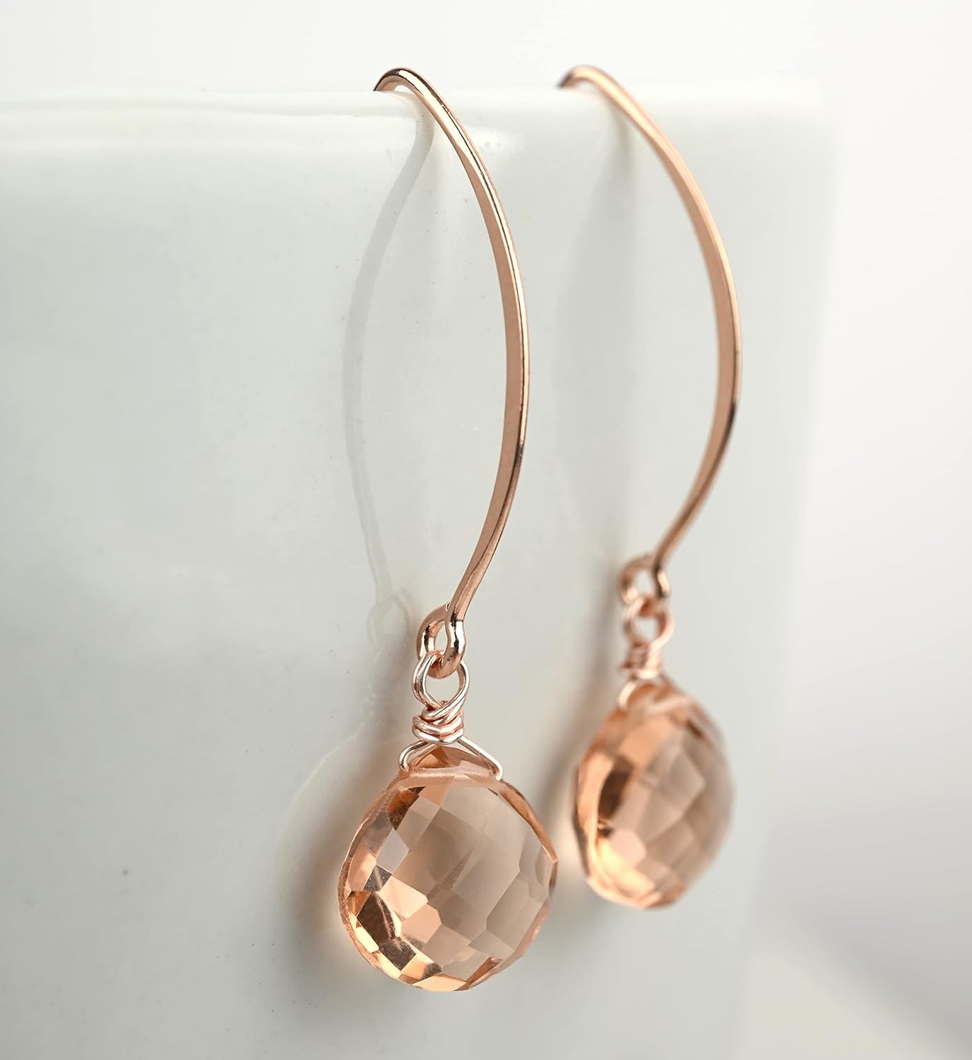 Rose Gold Rose Quartz Drop Earrings Sterling Silver - Image 5