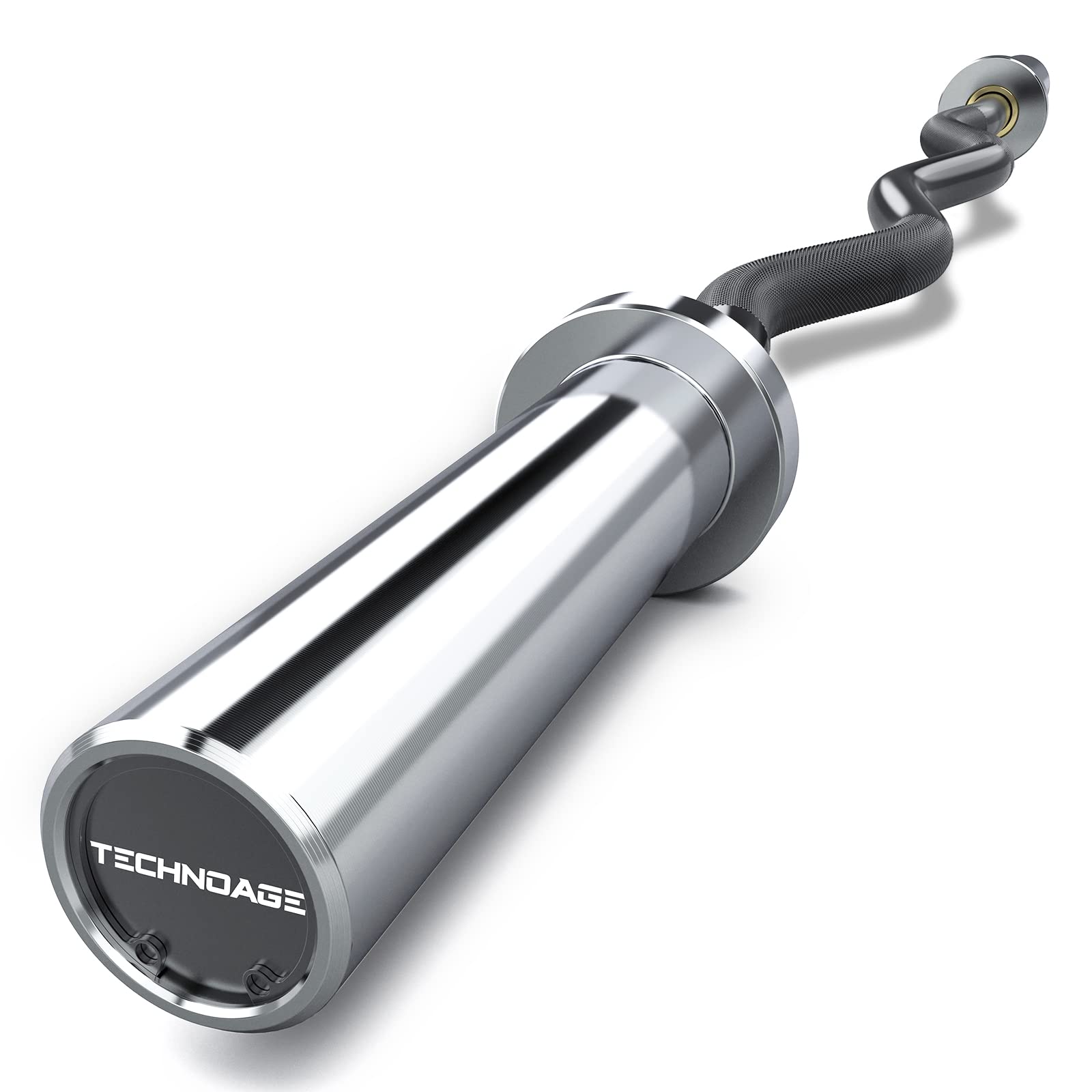 TECHNOAGE Olympic EZ - Barra de rizo de 47 pulgadas (capacidad de 350/500 libras), 20 libras, barra de acero sólido, acabado cromado con funda de cobre y rodamiento para placas de 2 pulgadas