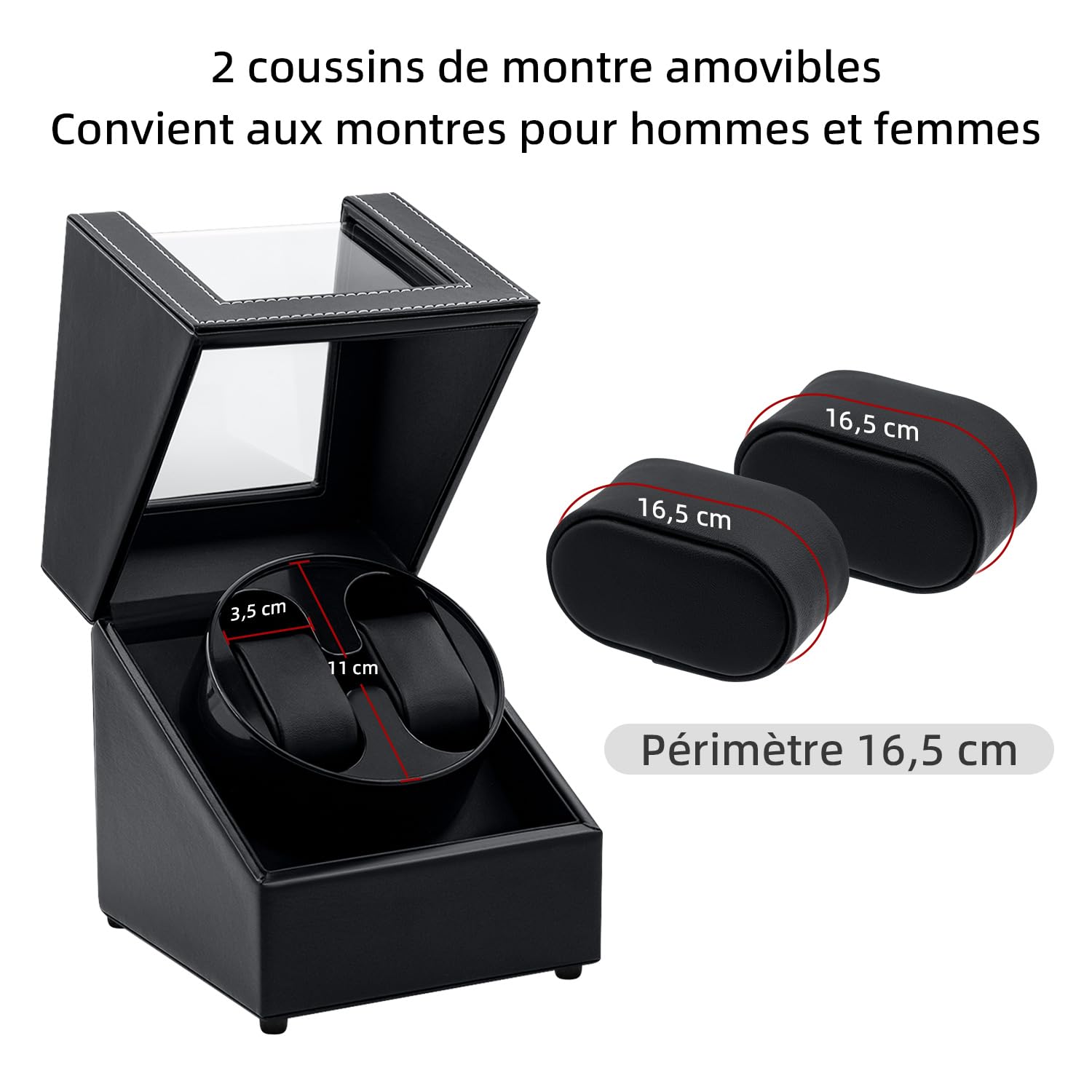 Mcbazel Remontoir Montre Automatique Cuir Boîte de Remontoir à Double Montre, Chargeant le Double Ecrins pour Automatiques d'unité Rotative à Double Silencieux 2 Mode Rotation Boîte à Montre Remontoir