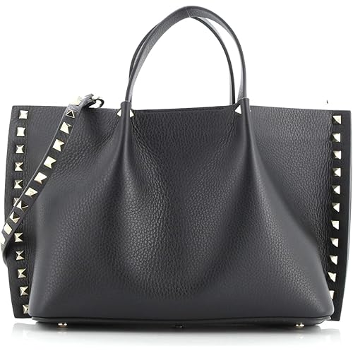 Valentino Garavani, Pre-Loved Rockstud Convertible Top Handle Open Tote Leather Small, Black