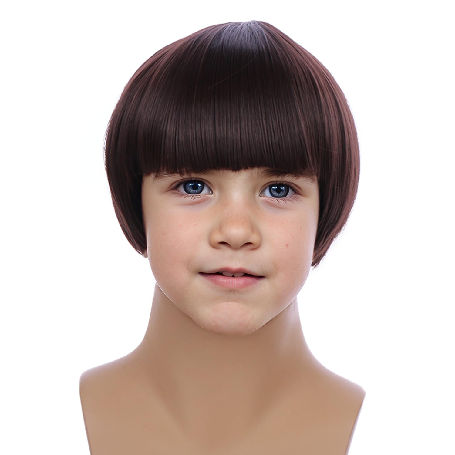 PATTNIUM Dark Brown Mushroom Wig Boys Short Brown Bowl Cut Wigs Synthetic Wigs for Halloween Cosplay Party Costume