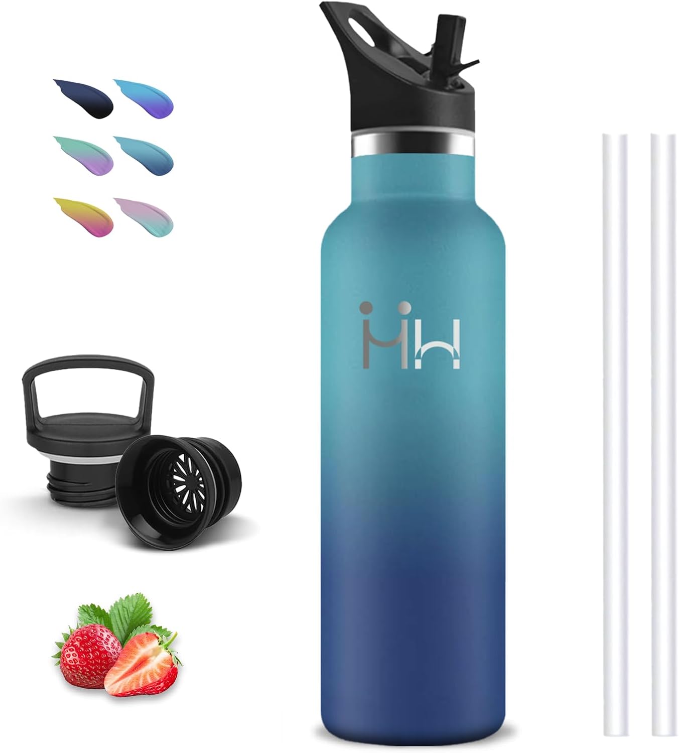 Stainless Steel Drinking Bottle, 0.75 Litres, BPA-Free, Drinking Bottle with Straw, Double-Walled Vacuum Insulated, Sports Water Bottle, Leak-Proof, for Hiking, Camping, Fitness