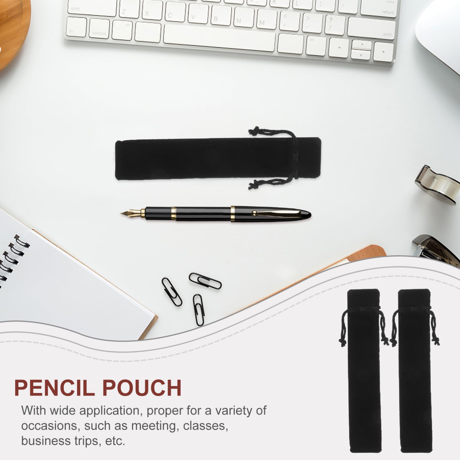 100 Unidades de Bolsas para Bolígrafos de Terciopelo Negro, Estuche Protector Clásico y Conveniente para Bolígrafos y Artículos de Papelería en Escuela y Estudio