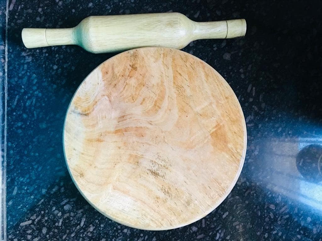 Resin Art Chakla Belan Mango Wood Multishaded Wooden Roti Roller Rolling Pin Roti Maker Phulka Wooden & Round Board Chapati Maker, Brown, 9 x 9 x 1 Inch