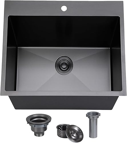 Miniatura 29 de SHACO Fregadero de cocina negro de 21 pulgadas, 21 x 20 pulgadas, montaje superior negro plomizo de acero inoxidable calibre 16, estación de trabajo