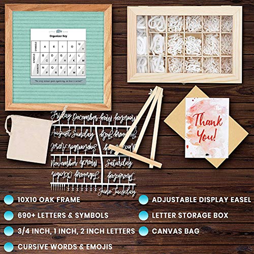 Felt Letter Board 10x10 (Seafoam) +690 PRE-Cut Letters +Cursive Words Stand +Sorting Tray | Letter Board with Letters, Letter Boards, Letterboard, Word Board, Message Board, Changeable - Thumbnail 2