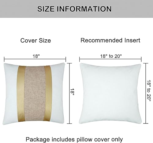 Miniatura 6 de Juego de 2 fundas de almohada de piel sintética y algodón de 18 x 18 pulgadas, fundas de almohada decorativas blancas y camello con retazos de rayas