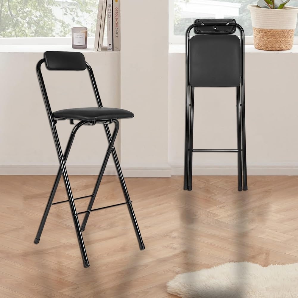 Tabouret pliable noir réglable 76,2 cm avec dossier amovible | Siège compact de bureau et guitare