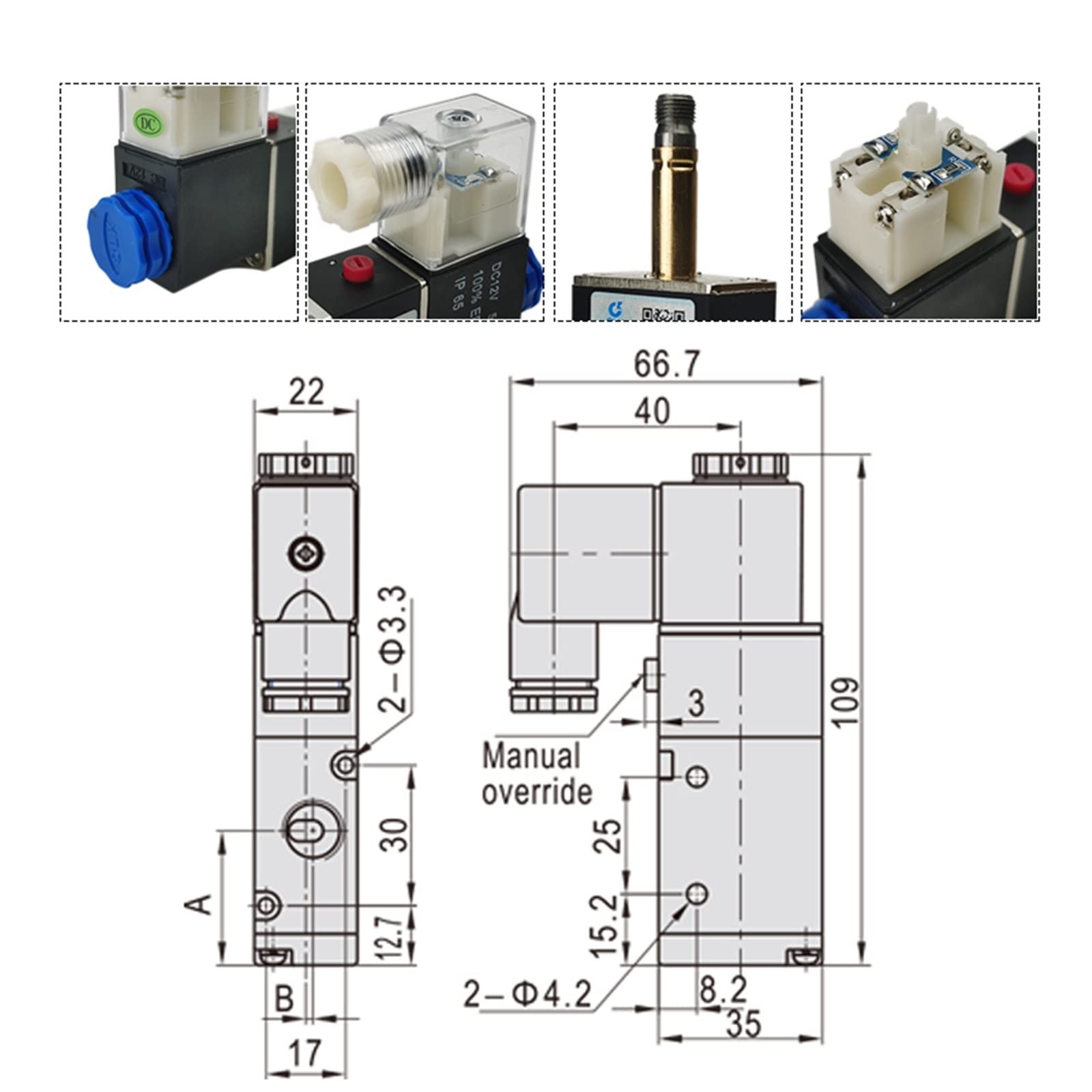 3V210-08 3-drożny elektryczny pneumatyczny zawór elektromagnetyczny 2 pozycje kontroli powietrza gazu zawór magnetyczny 12V 24V 220V cewka woltowa złączki do węży (3V210 08 NO DC24V, z mocowaniem 10