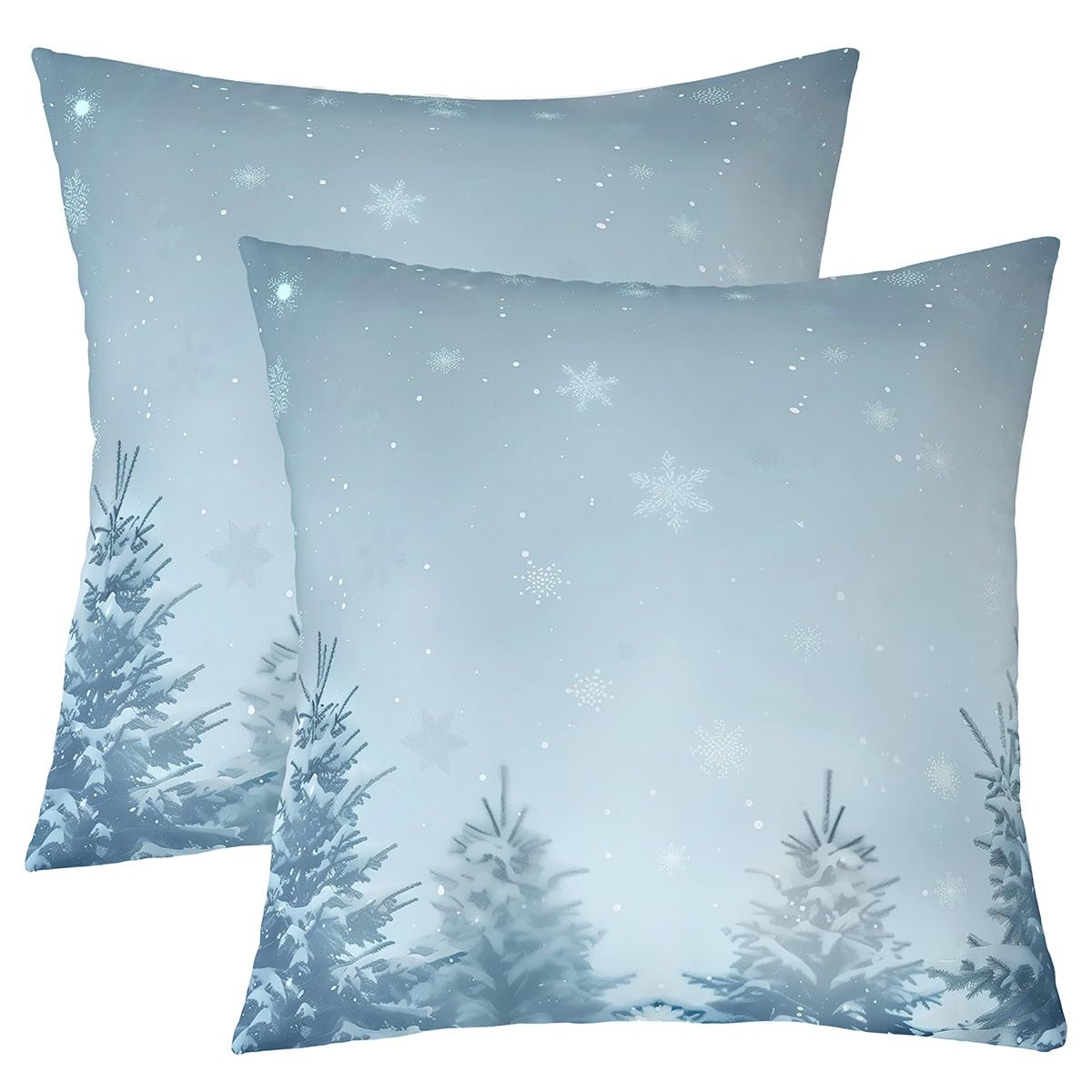 Manfei Winter Snowflake Throw Pillow Covers (Pack of 2),Pine Tree Jungle Cushion Cover for Kids Boys Teens Merry Christmas Pillow Cases Watercolor Blue Living Room Sofa Bed Decor,20" Lx20 W — image 1