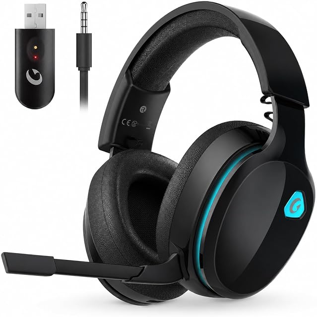 AOC 2.4GHz Wireless Gaming Headset for PS5, PS4 Fortnite & Call of Duty/FPS Gamers, PC, Switch, Bluetooth 6.0 Gaming Headphones with Noise Canceling Mic, 7.1 Virtual Surround, 45Hr Battery - Black