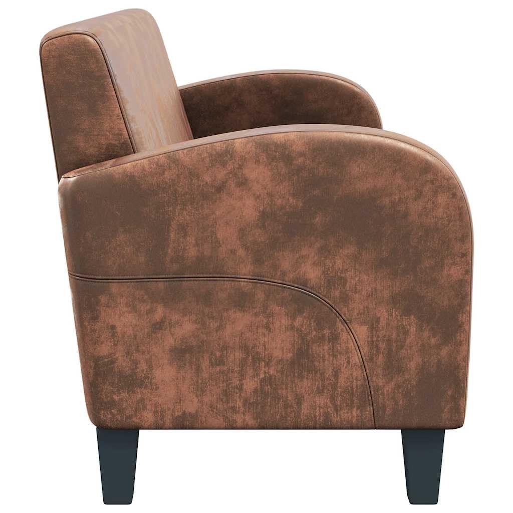 3-osobowa sofa z brązowej skóry zamszowej z ramą z litego drewna i zdejmowaną poduszką, klasyczny elegancki design do salonu, wypełnienie z grubej pianki