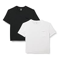 Amazon Essentials T-Shirt con Tasca Girocollo a Maniche Corte con vestibilità Comoda in Jersey Donna