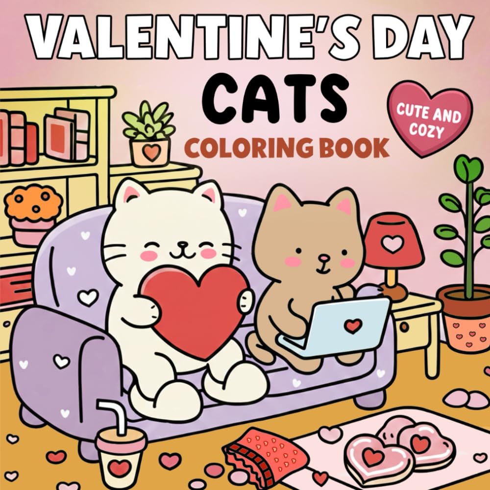 Valentine's Day Cats Coloring Book: Cute and Cozy Cat Moments For Adults and Kids (Valentines Day Gifts for Her)