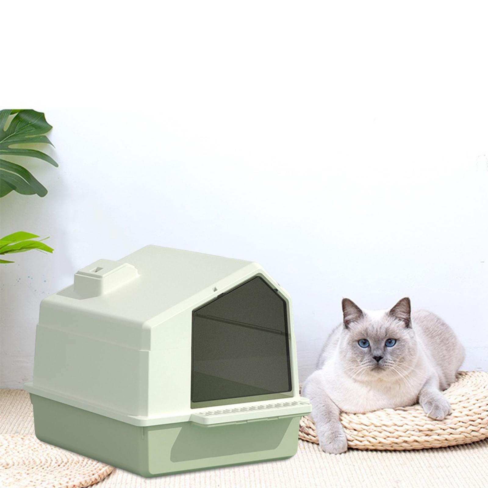 Arenero Cerrado para Gatos con Tapa, Protector contra Salpicaduras, Cajón, Pala Y Accesorios. Fabricado en Polipropileno para Un Uso Sencillo, Verde