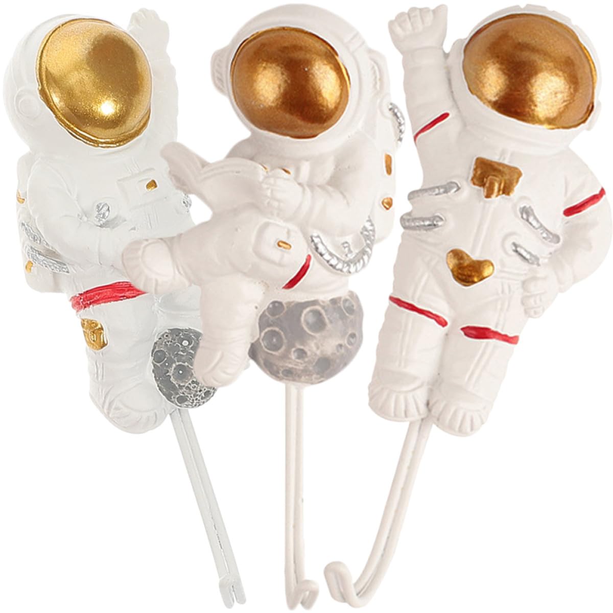 Lot de 3 Crochets Muraux Adhésifs en Résine D’astronaute, Design Décoratif, sans Perçage, Robustes et Compacts, Cuisine, Salle de Bain et Rangement Mural