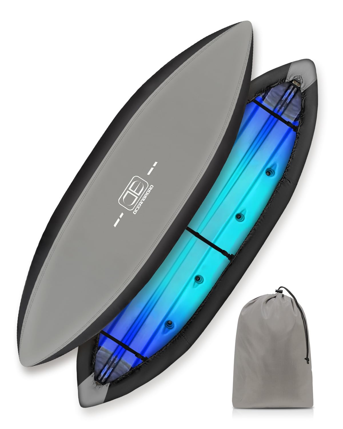 OCEANBROAD 420D Kayak Cover, Water-Resistant UV-Resistant Kayak Canoe Dust Covers for Indoor and Outdoor Storage, Suitable for 10.8-12ft Kayak, Gray with Black