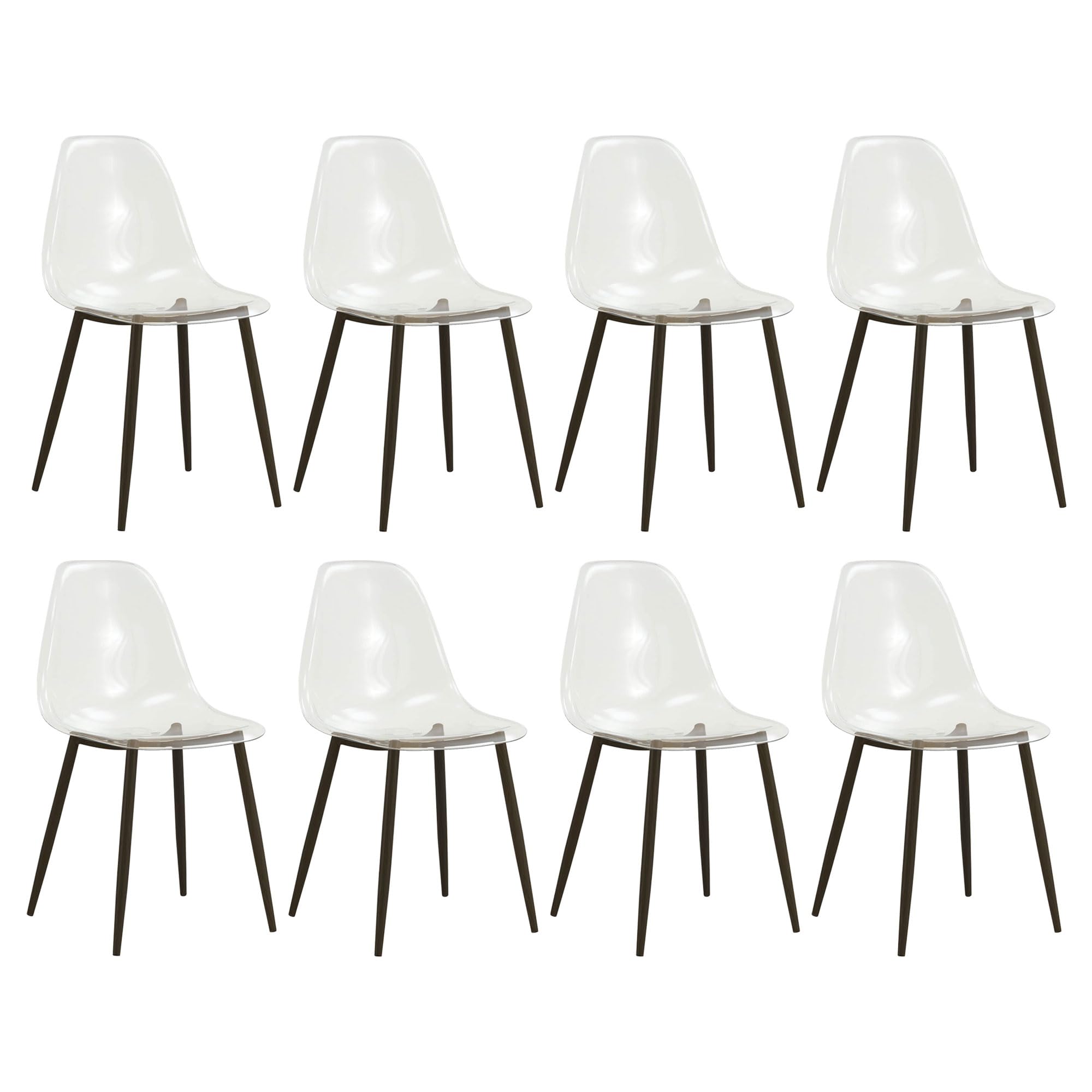 Baysitone Clear Dining Chairs Set of 8, Modern Kitchen Chairs with Transparent Seat, Acrylic Accent Side Chairs with Plating Metal Legs for Dining Room, Kitchen, Living Room with Black