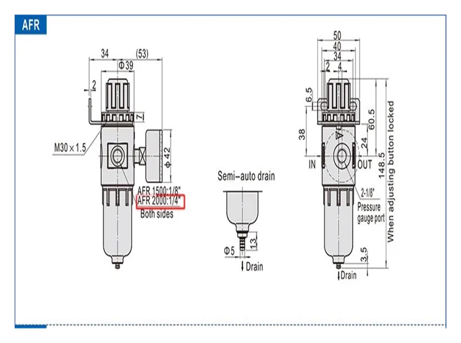 AFR2000 Filtro Regolatore di Pressione Aria Filtro Pistola Compressore Catcher, Acqua e Olio Separatore