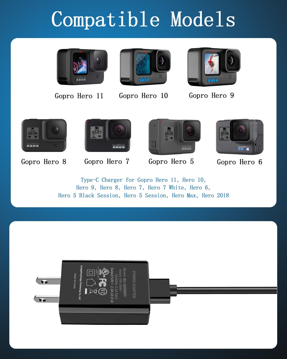 Amazon.com : Type-C Charger for Gopro Hero 11, Hero 10, Hero 9