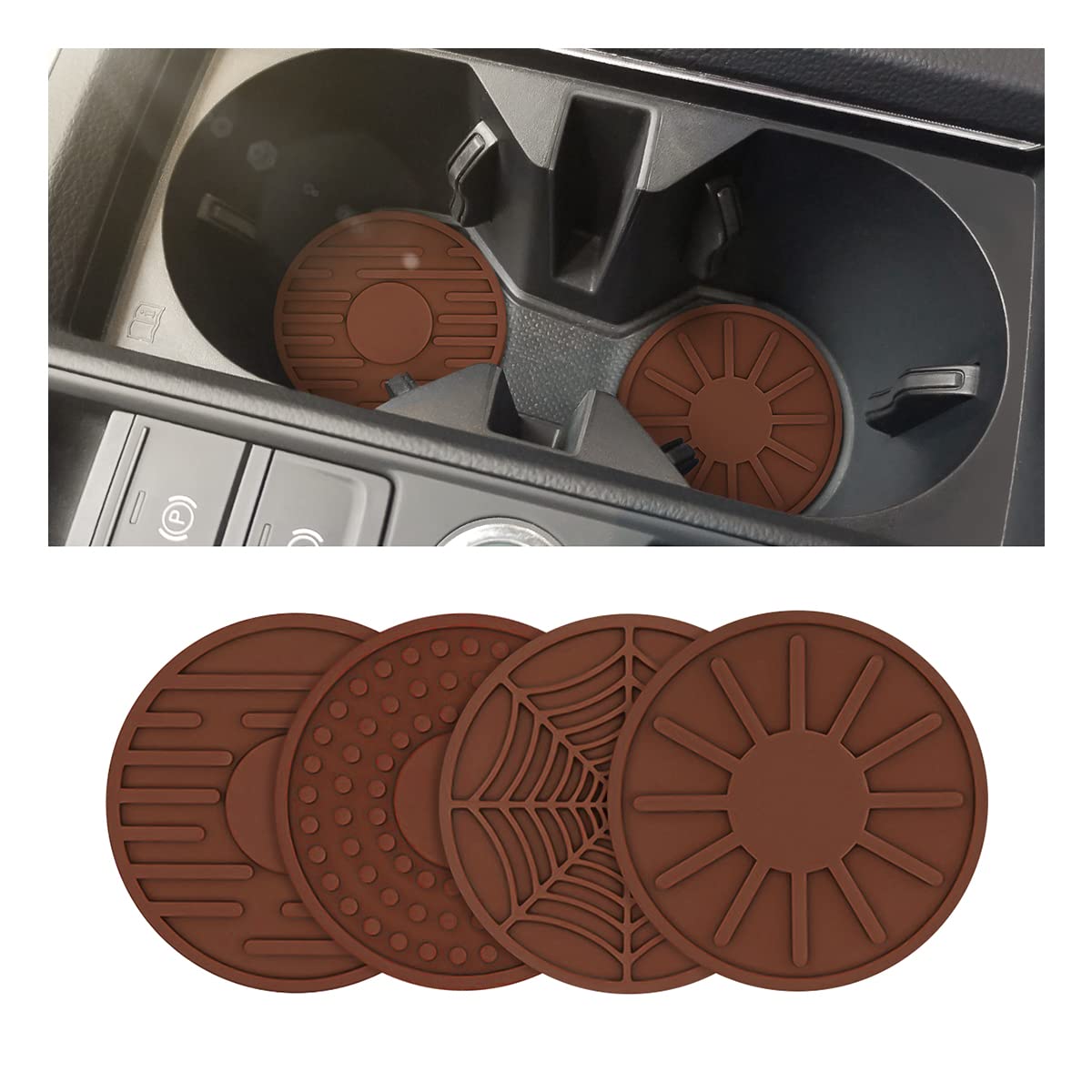 JNNJ 4 Pièces Porte-Gobelet Silicone Véhicule, Voiture Universels Porte-Gobelet Tapis, Porte-Gobelets Antidérapant, Sous-Verres De Voiture à Motif De