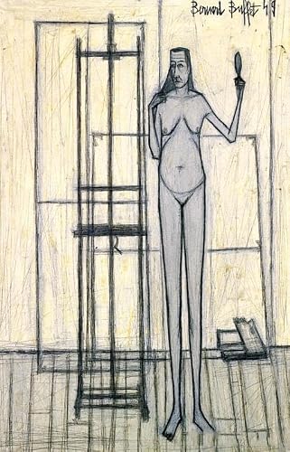 Rikin Liuff Bernard Buffet Prints Model in the Studio Canvas Painting Bernard Buffet Poster Abstract Wall Art for Office Wall Picture Decor 40x65cm Frameless