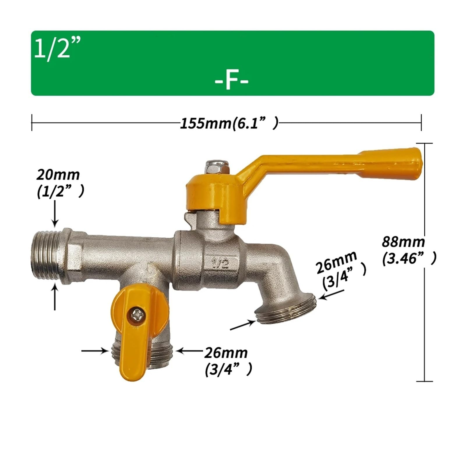 Adapter do węża ogrodowego, 1/5.1 cm złącze zbiornika na wodę IBC, 2-drożny i 1-drożny mosiężny kran do nawadniania, zawór kulowy (M-1 szt.) do wydajnego nawadniania