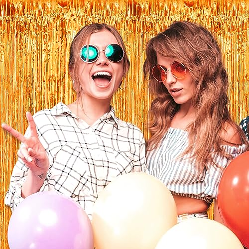 Image of 6 Pack Orange Foil Fringe Curtain Backdrop, 3.28Ft x 8.2Ft Metallic Tinsel Foil Fringe Streamer Curtains for Photo Booth, Christmas Day, Thanksgiving, Wedding, New Year Party Decorations