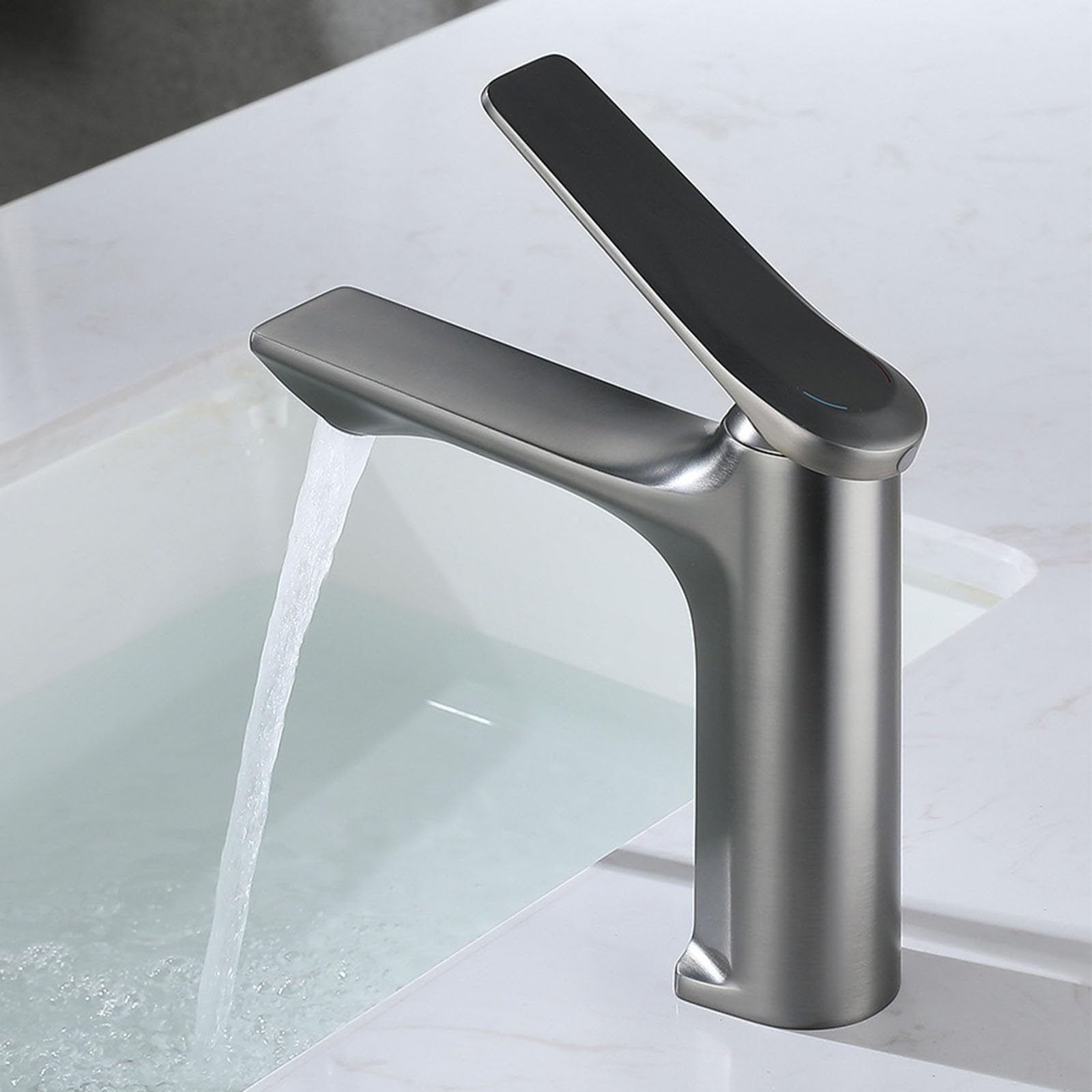 Grifo de Baño Moderno Grifos para Lavabos de Baño Laton agua Caliente y agua Fria Gris Pistola