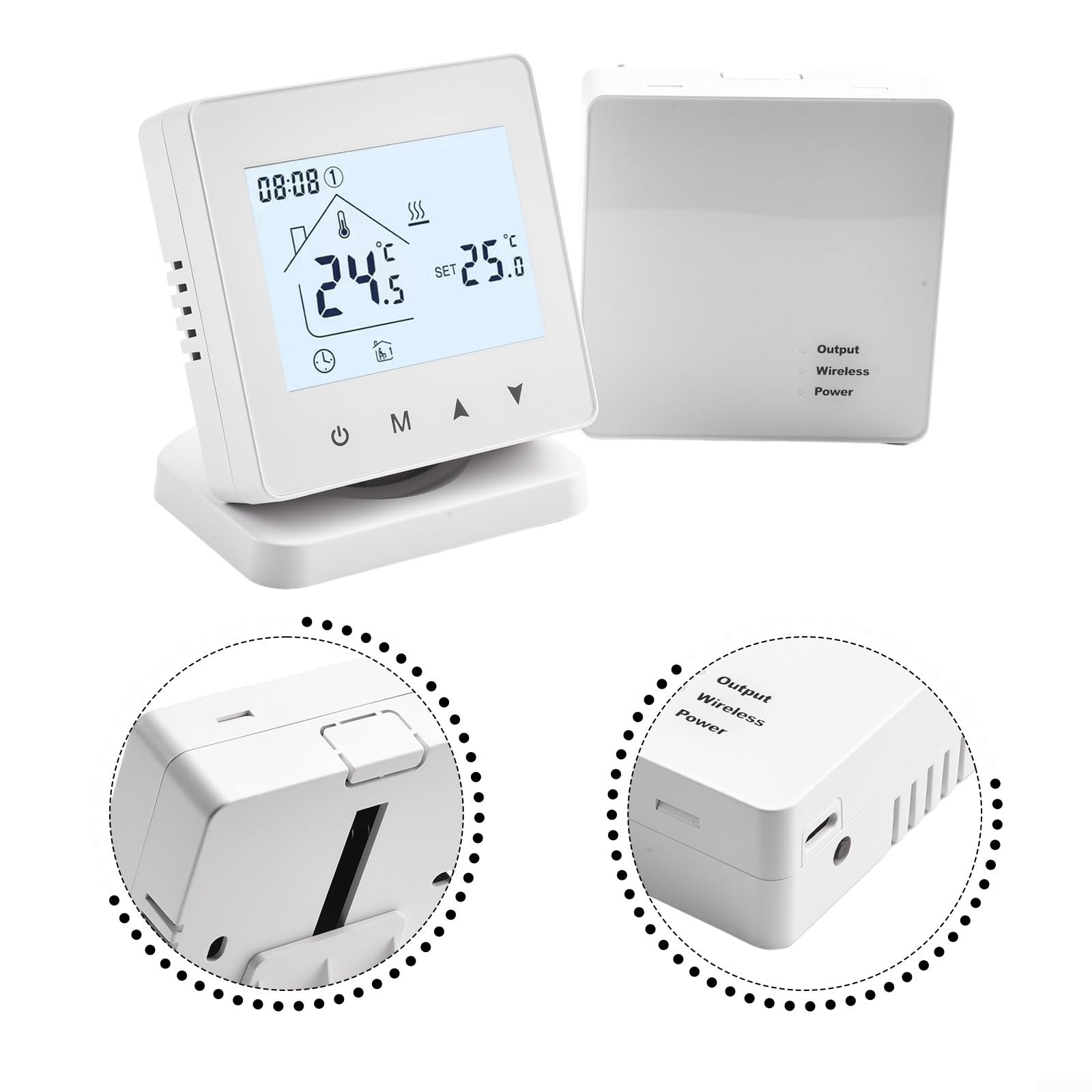Termostato inalámbrico para caldera de gas, termostato inteligente montado en la pared con receptor, controlador de temperatura ambiente programable, alimentado por USB o funciona con pilas
