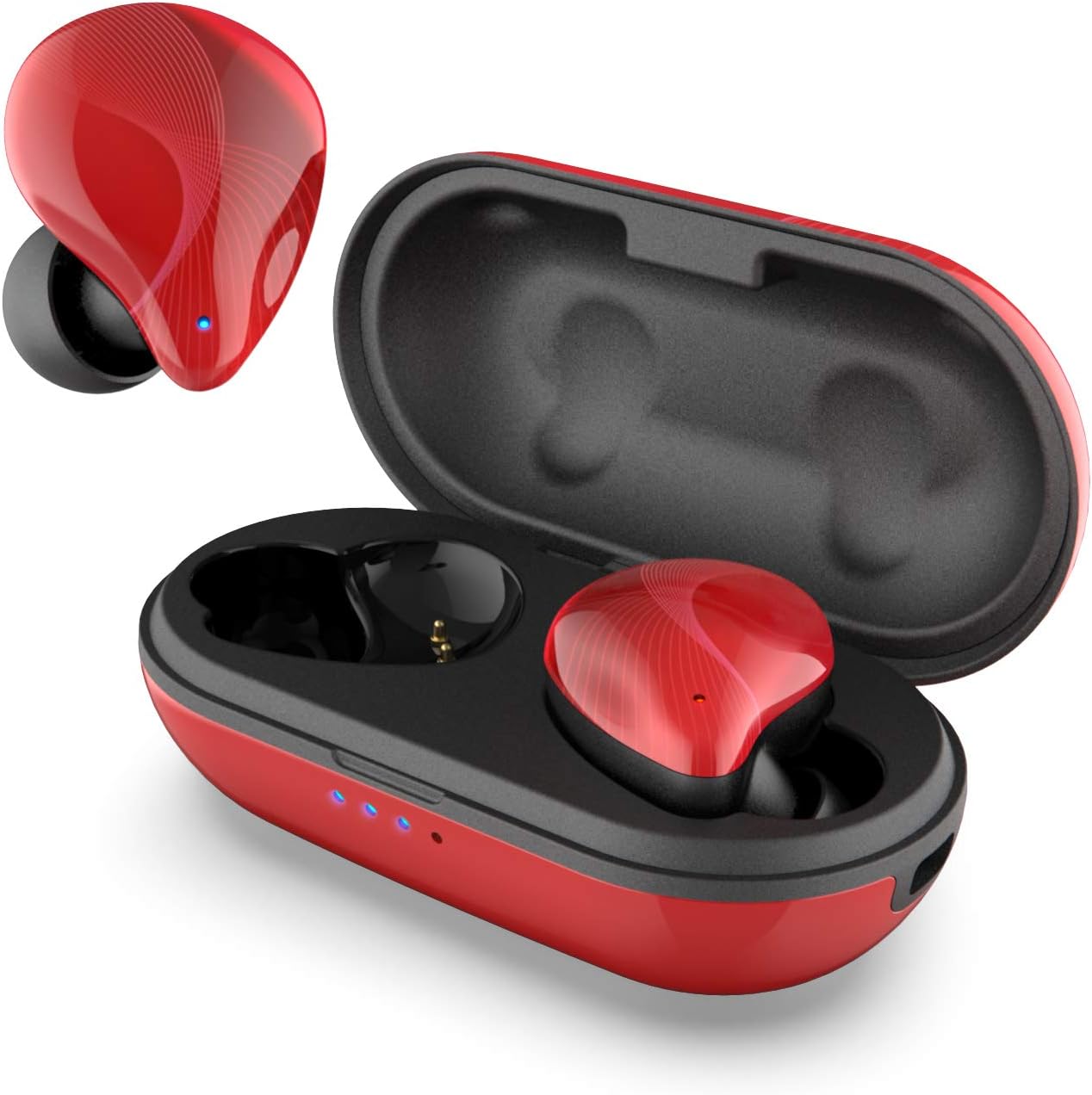 DossICON True Wireless Earbuds, Stereo Sound, 30 Hours Playtime, Bluetooth 5.0, One-Step Pairing, Touch Control, Passive Noise Canceling, IPX5 Waterproof for Outdoor and Indoor Activities-Red