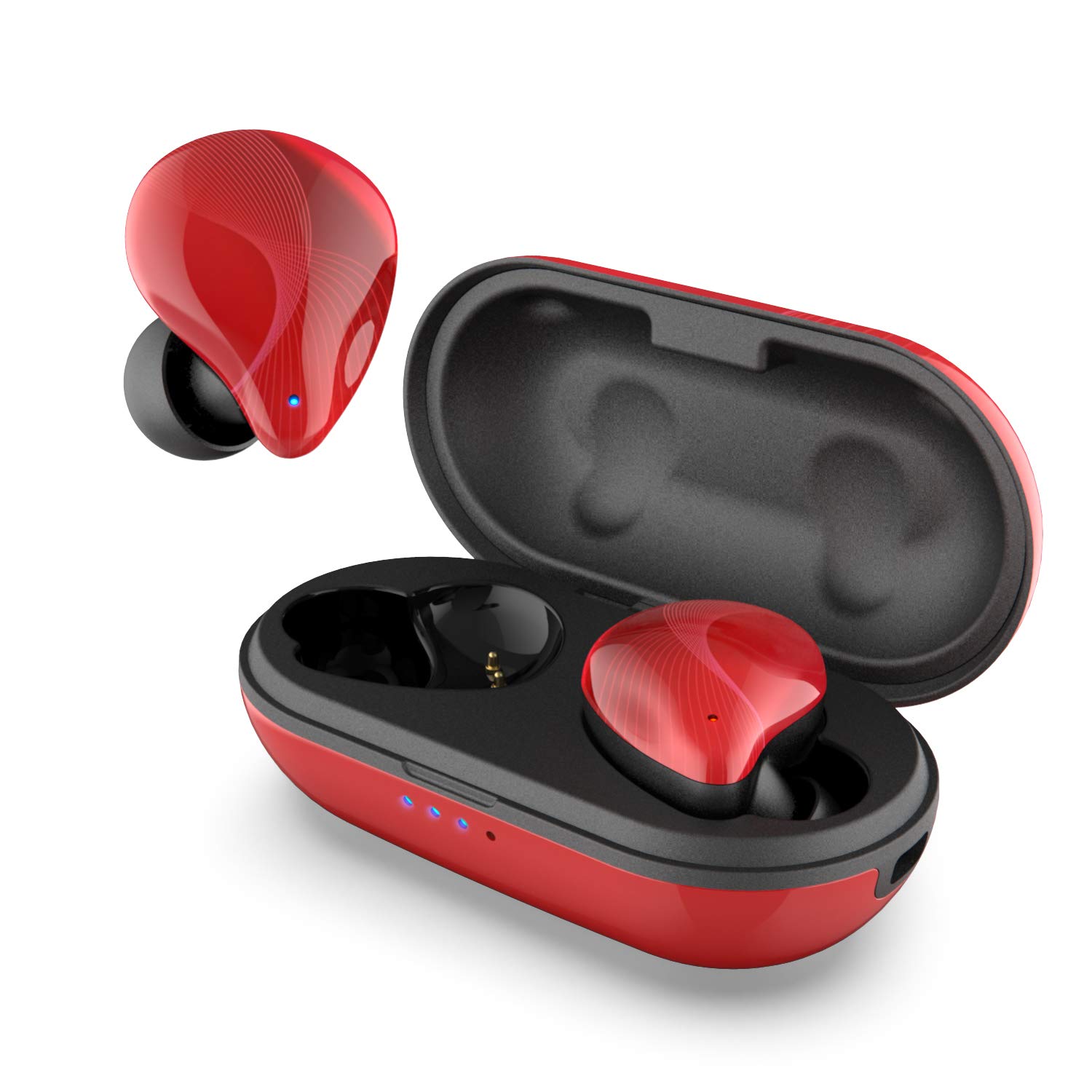 DossICON True Wireless Earbuds, Stereo Sound, 30 Hours Playtime, Bluetooth 5.0, One-Step Pairing, Touch Control, Passive Noise Canceling, IPX5 Waterproof for Outdoor and Indoor Activities-Red