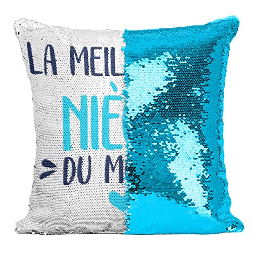 Coussin housse sequin turquoise nièce déco maison salon - 2