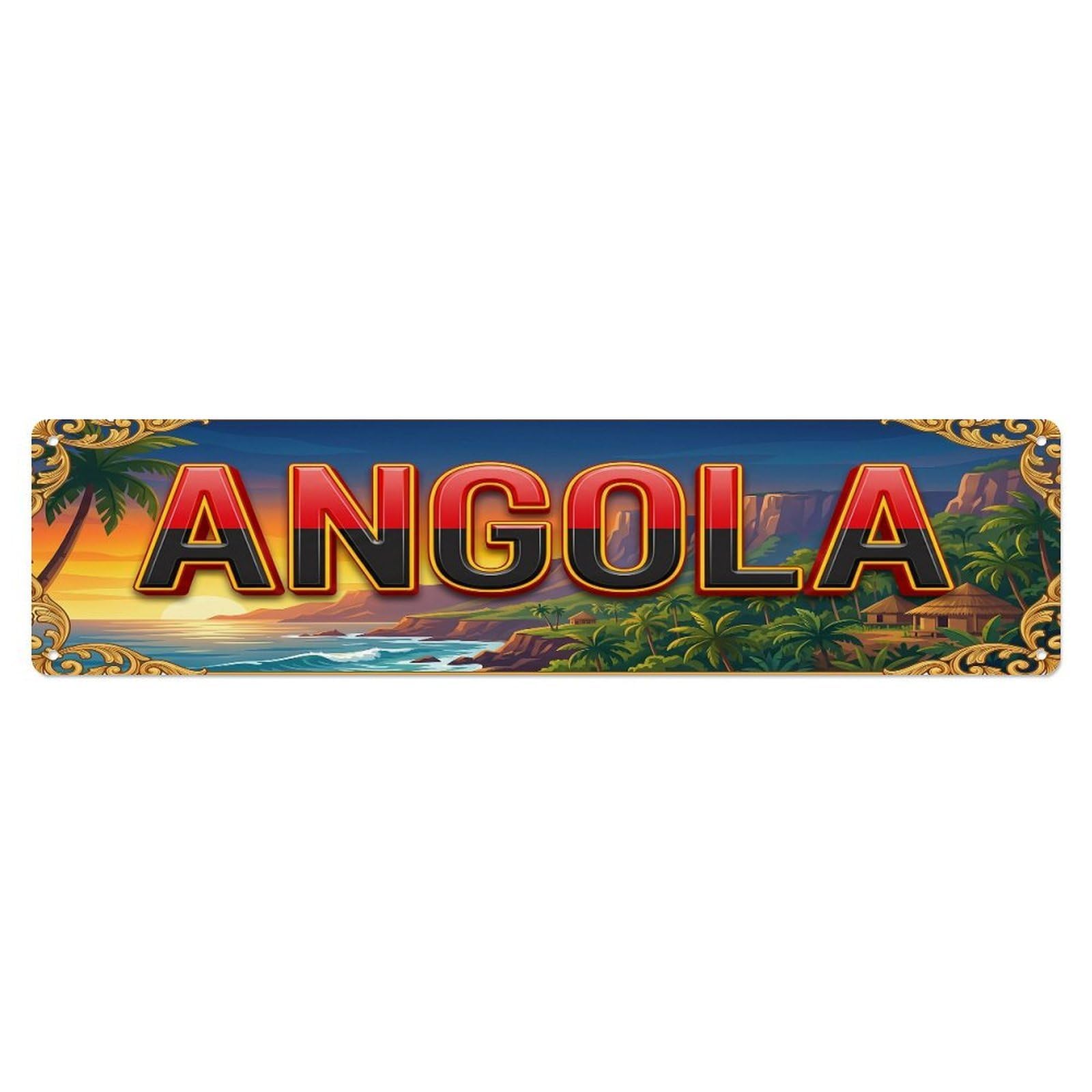 Cmhok Vintage Style Vintage Angola Flag Travel Pattern Metal Tin Sign Wall Decor For Cafe, Club, Garden Metal Poster 4X16inch