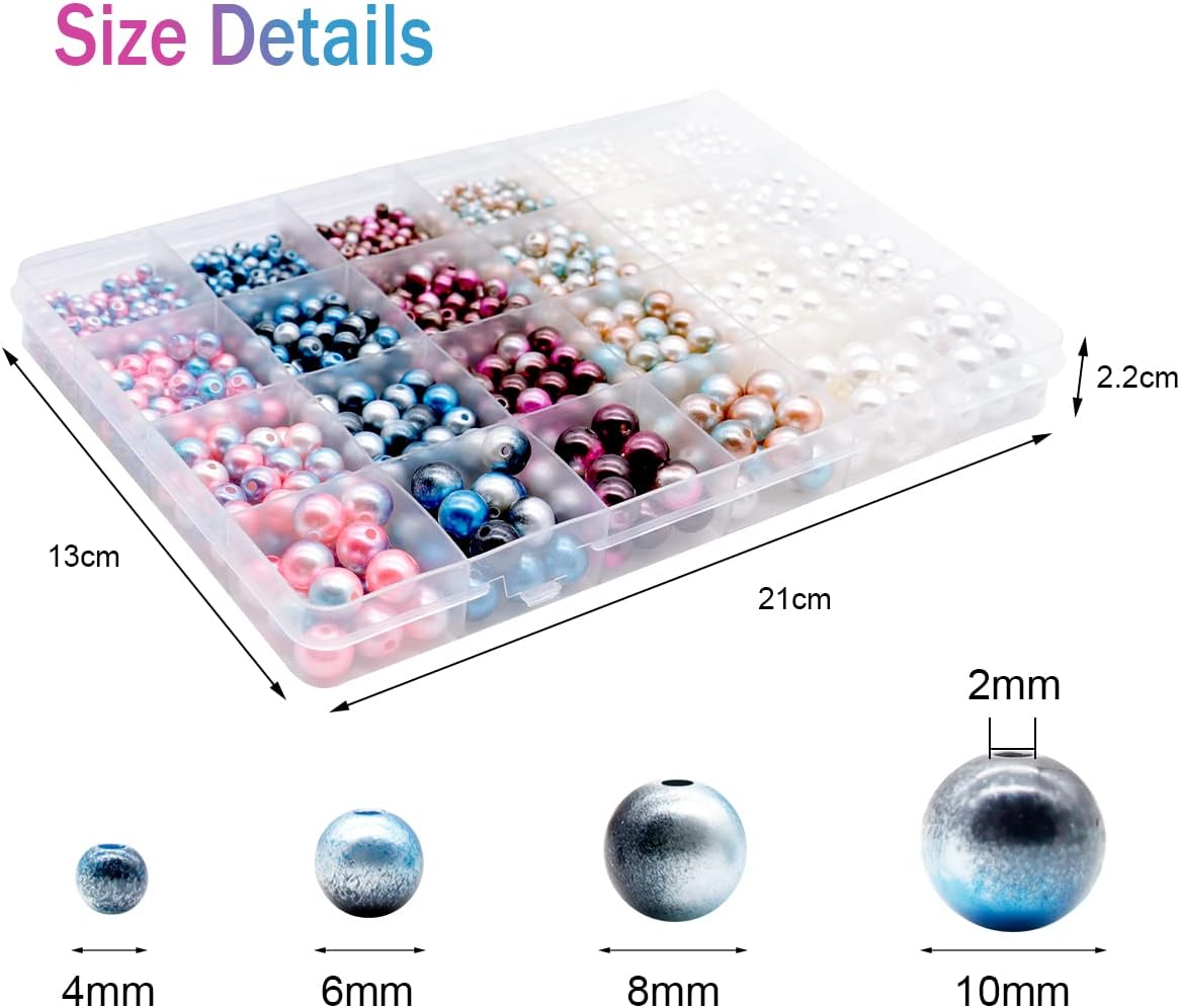 Dotilili Glass Pearl Beads 1890 Pcs Shiny 4/6/8/10mm Spacer Round Beads for Jewellery Making DIY Bracelet Necklace Earring Knitting Decorations (Dark Green - Image 3