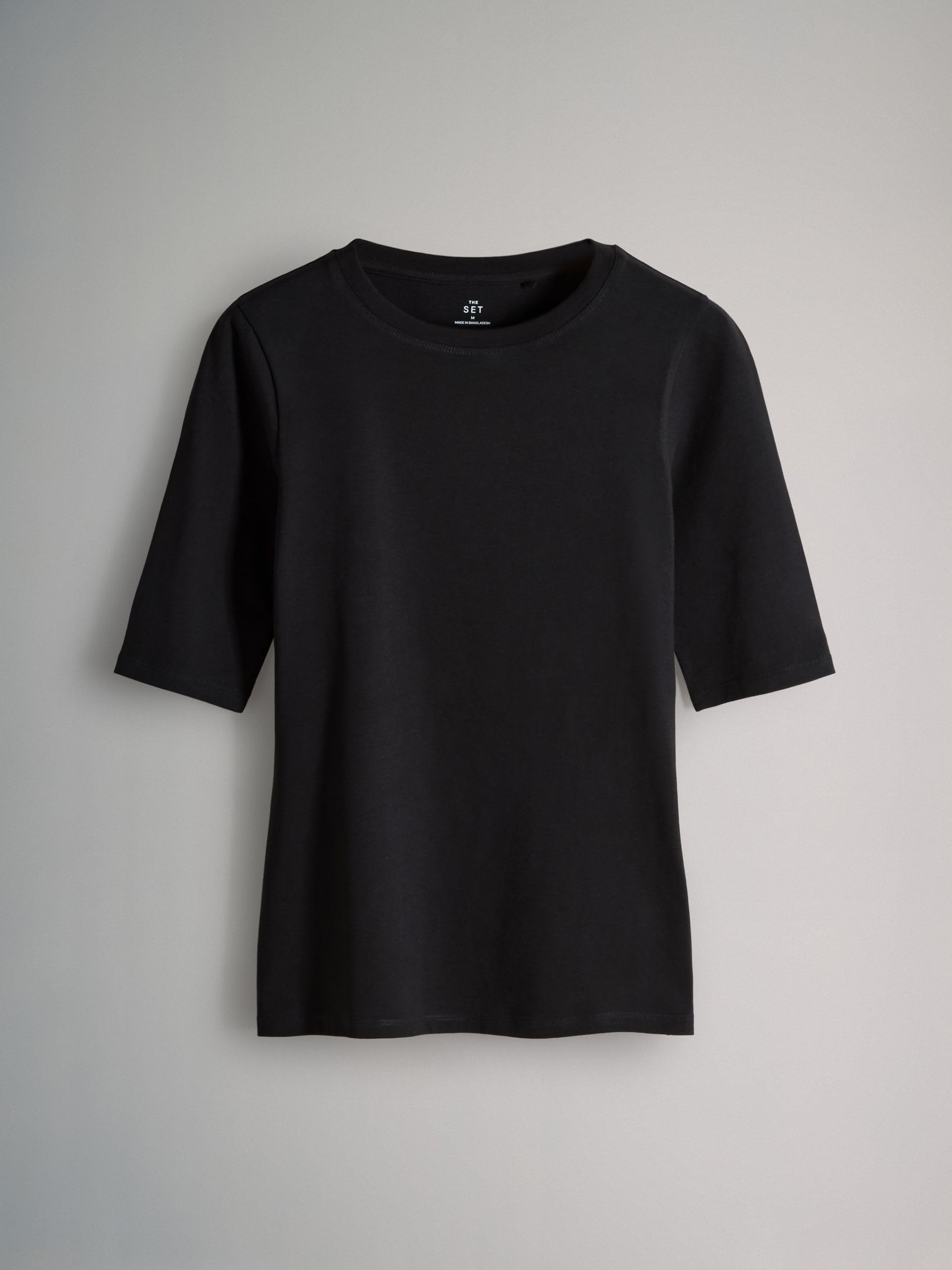 THE SET Damen Figurbetonte T-Shirts mit Rundhalsausschnitt und halblangen Ärmeln, 4er-Pack