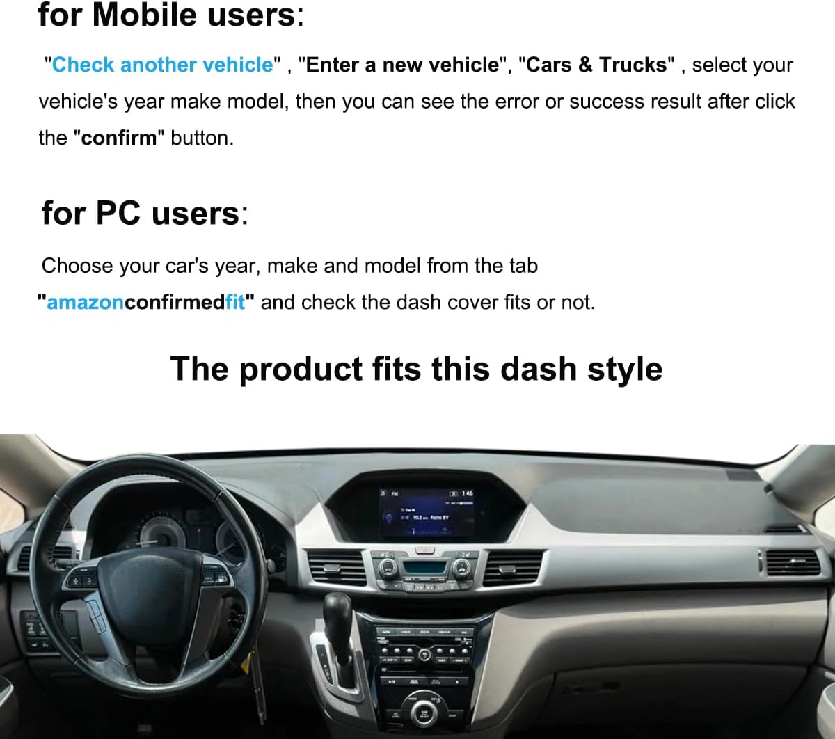 dash cover mat custom fit for honda odyssey dashboard pad cap carpet protector k226 (black)