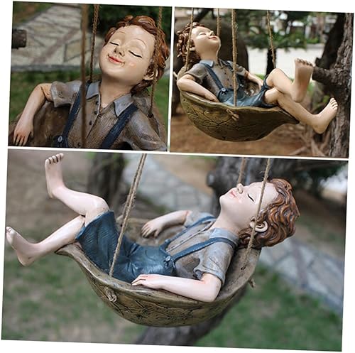 Miniatura 2 de 1 hamaca colgante de jardín al aire libre, decoración de casa para el hogar, figuras de hadas, estatua de hada de jardín, adornos de resina, árbol