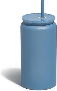 16oz Glass Cups With Lids and Straws, Stainless Steel Beer and Iced Coffee Cup, Smoothie Drinking Cup, Dark Blue (Textured Matte Finish, Not Sublimatable)