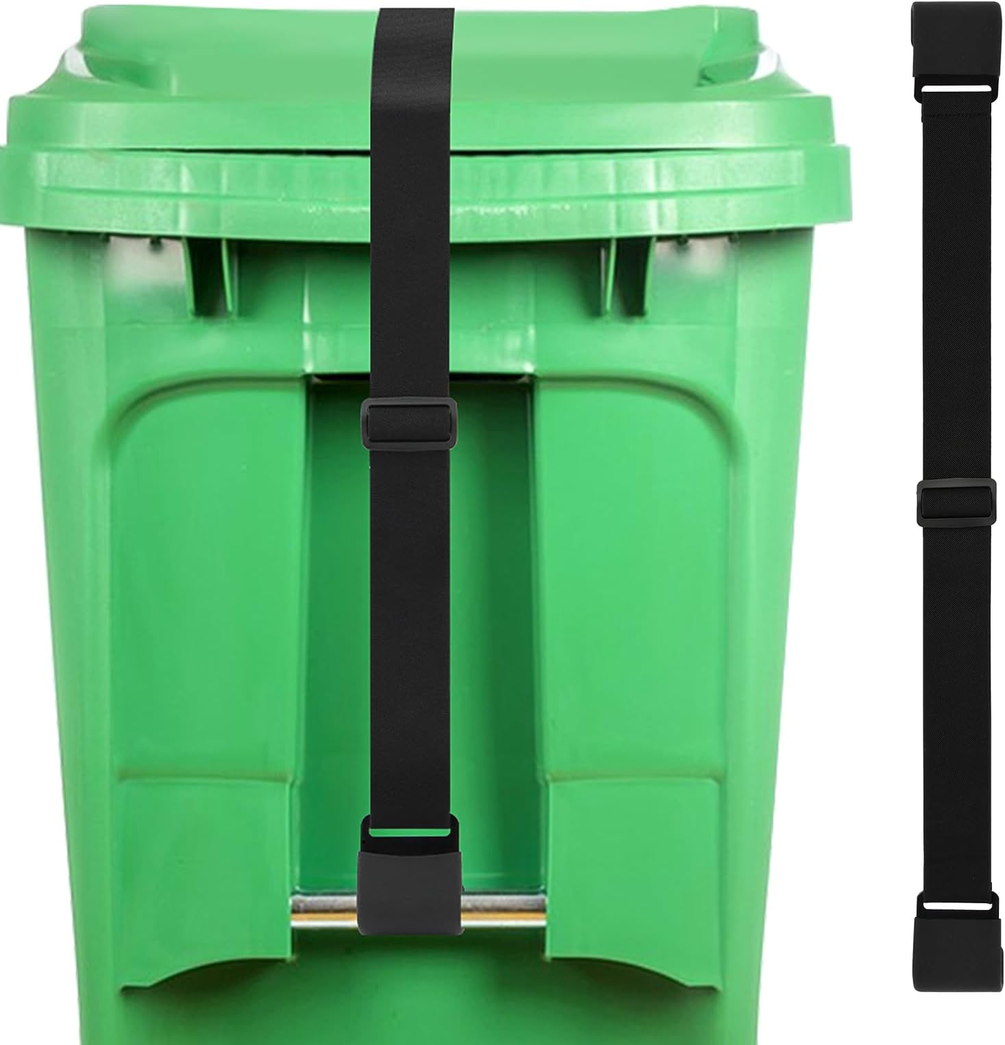 Trash Can Lid Lock, Heavy Duty Windproof Metal Trash Can Lock Bear Proof Bungee Cord Belt Adjustable Garbage Bin Lid Locks Security Strap for Outside Animals Raccoon Wind and Spilling