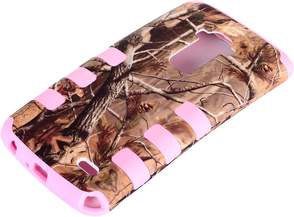 Route66 TUFF HIGH PROTECTOR Armor Rugged Shockproof Dirtproof Hybrid Case for LG G FLEX PINK rubber with brown real Tree Mossy Oak Camouflauge hard cover