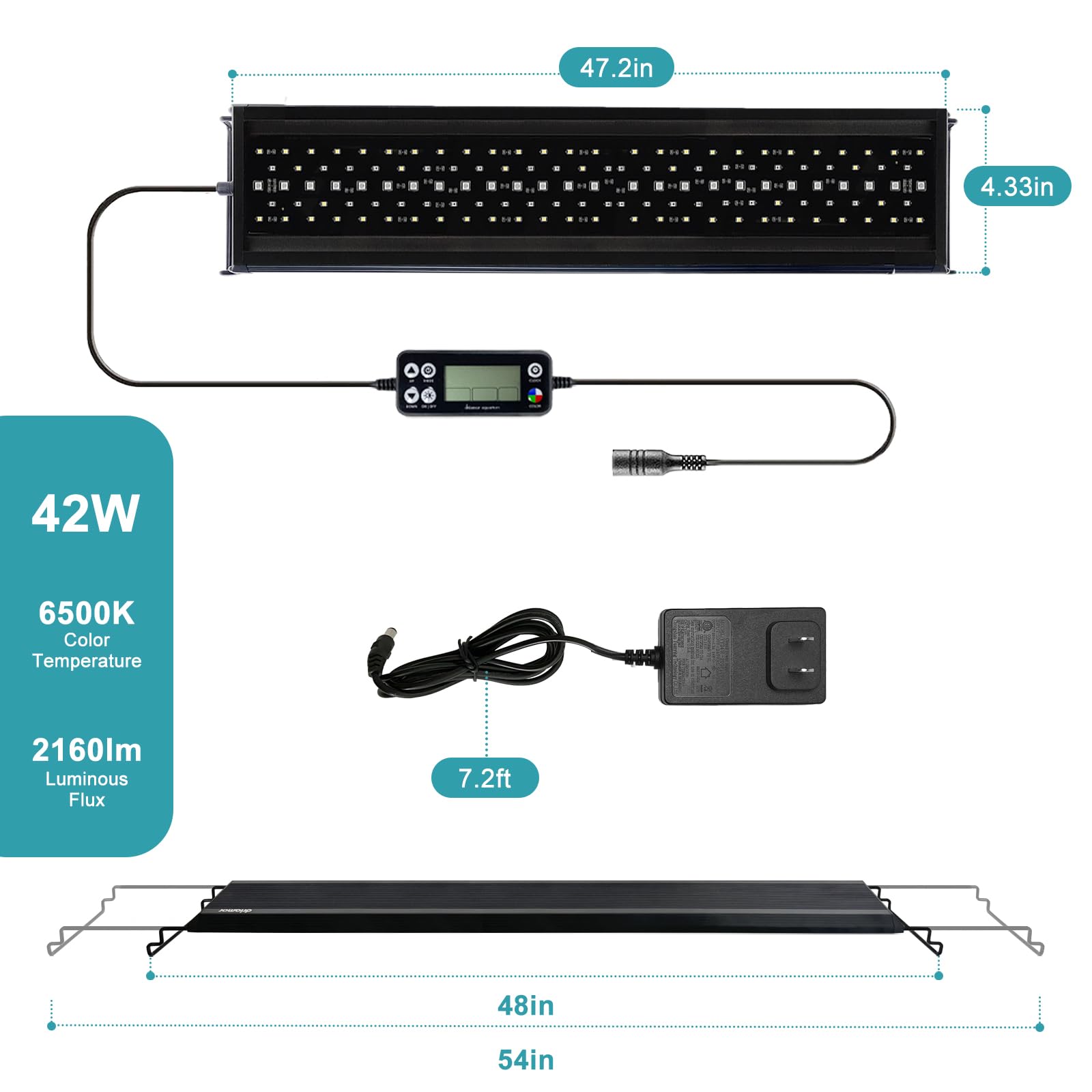 Aquarium-Licht, programmierbar, mit blauer Hintergrundbeleuchtung, LCD-Display, einstellbarer Timer, 3 Modi, Sonnenuntergang-Simulation, mehrfarbiges Vollspektrumlicht für Aquarien