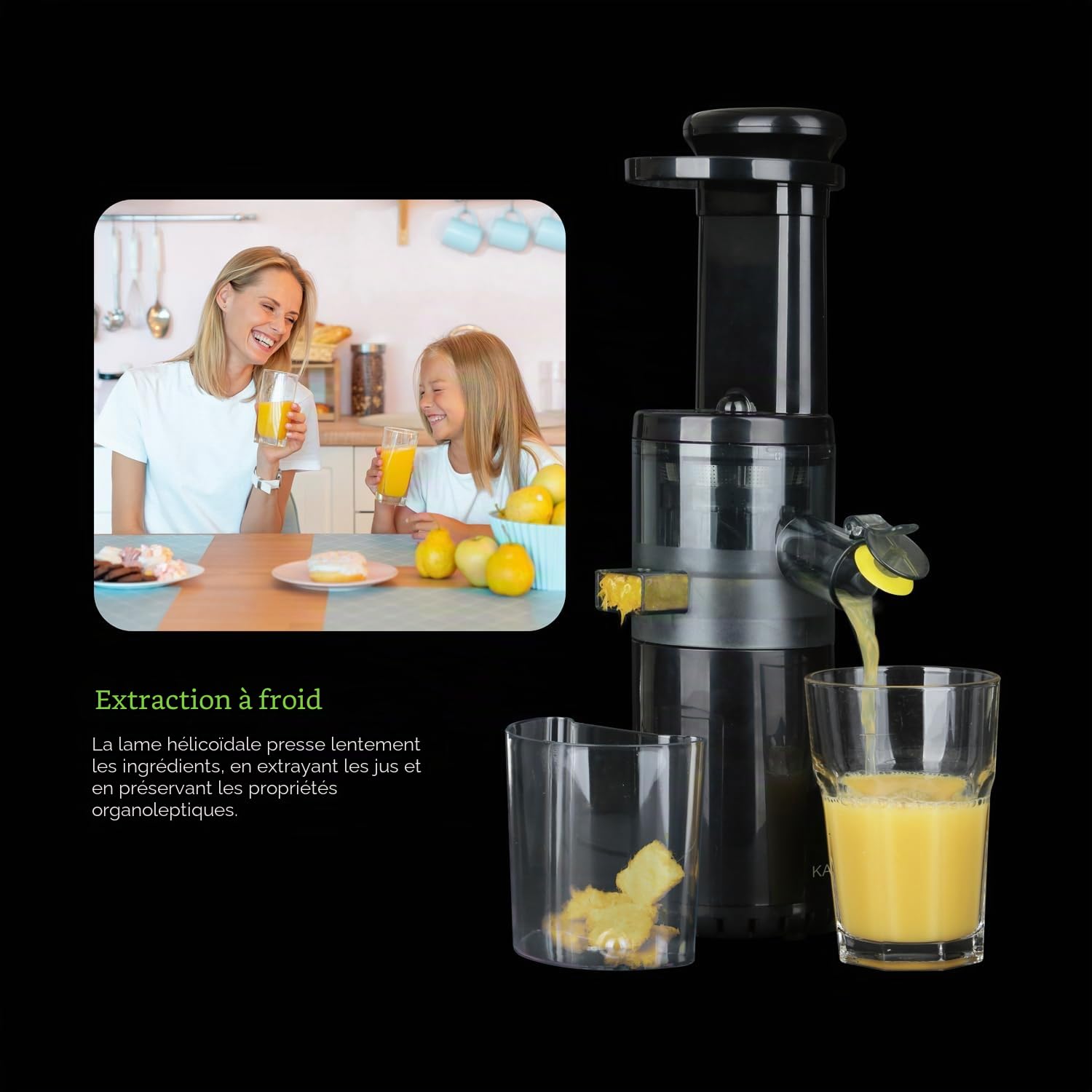 KASANOVA Extracteur de jus professionnel, extracteur à froid 80 W slim, Argent